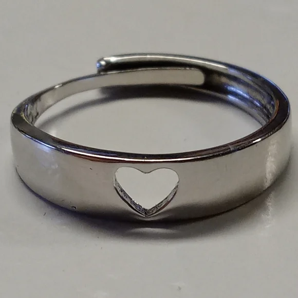 Heart Design Adjustable Silver Ring Unisex - Picture 2 of 3